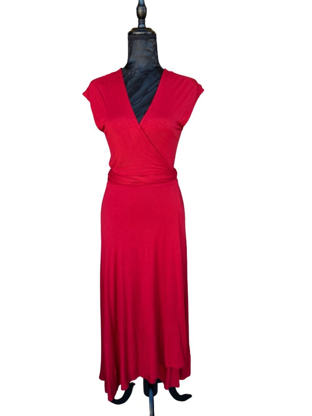 Hourglass Lilly Solid Red Mini Wrap Dress  - Size Small Expands to Medium